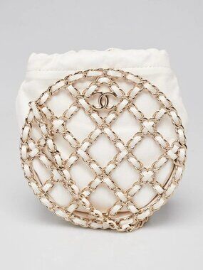 Chanel White Leather Round Caged Crossbody Bag
